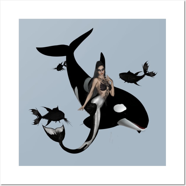Wonderful mermaid with orca in the deep ocean Wall Art by Nicky2342